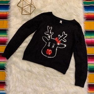 🎄UGLY SWEATER PARTY🎄 Black & Sequin Reindeer Sweater Women’s M